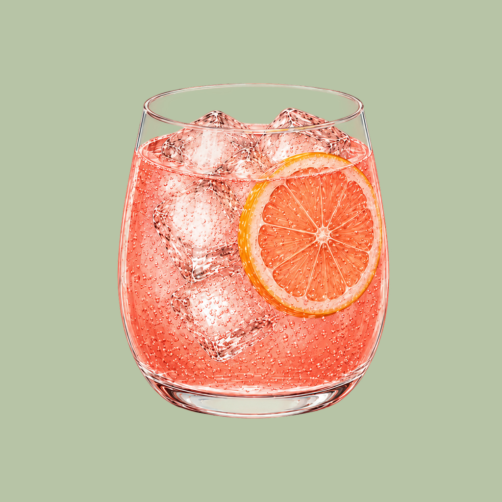 Strawberry Lemonade Grapefruit ice drink with slice.