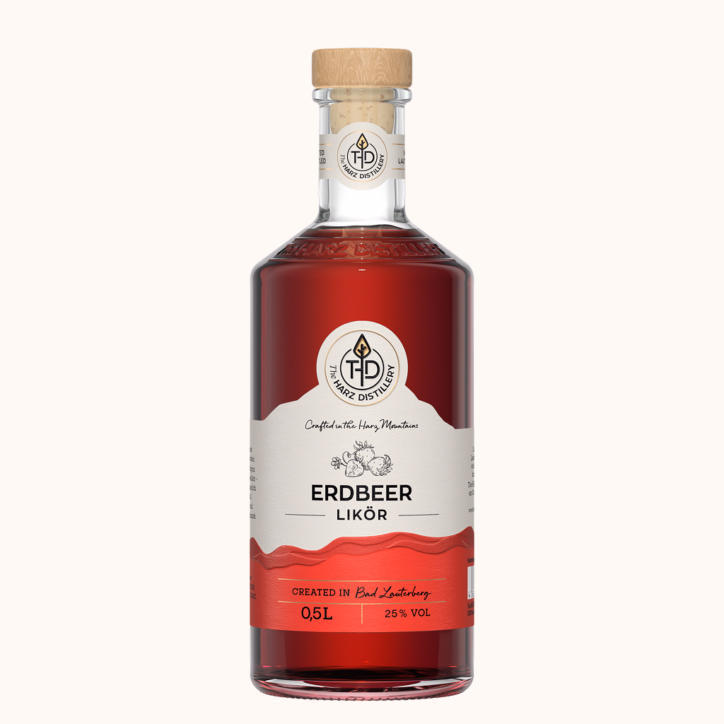 Erdbeerlikör Flasche mit Etikett