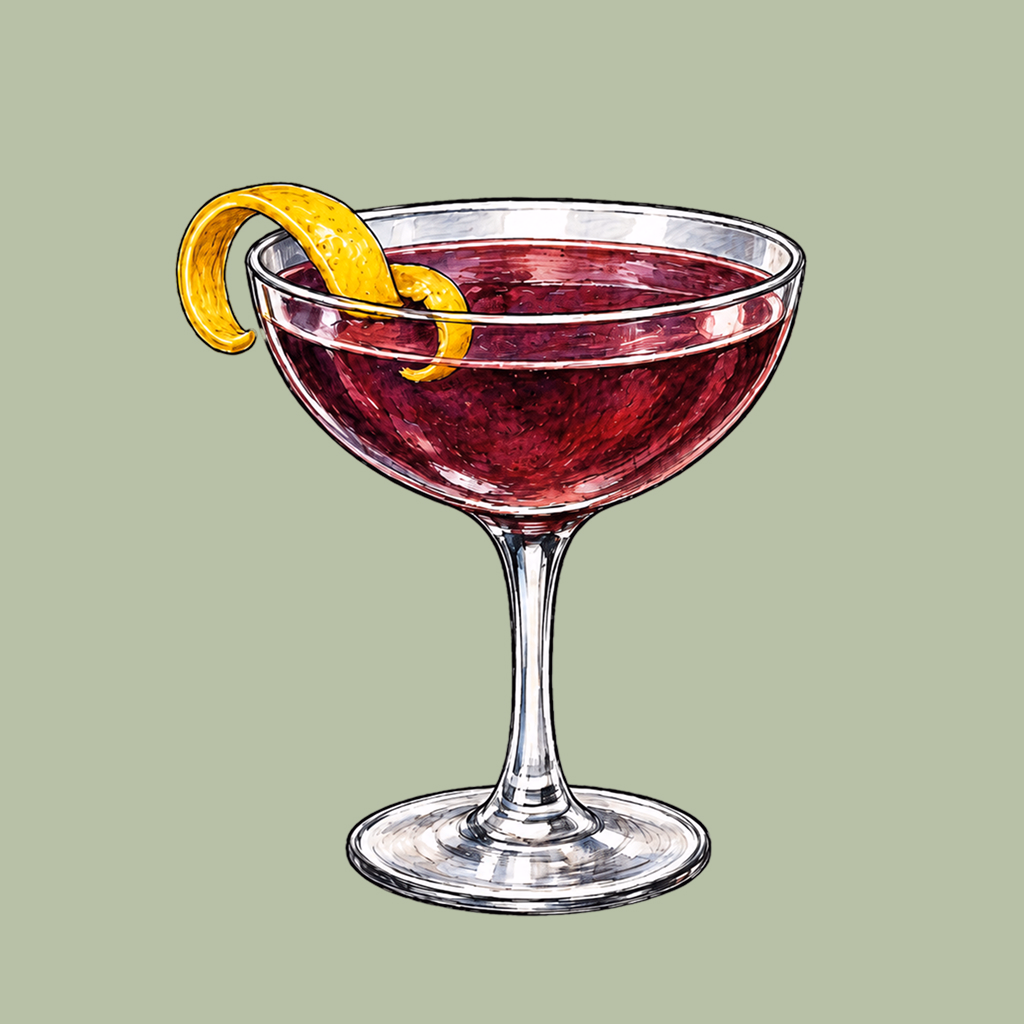 Smokey Woodwalk Cocktail with lemon zest in a coupe glass